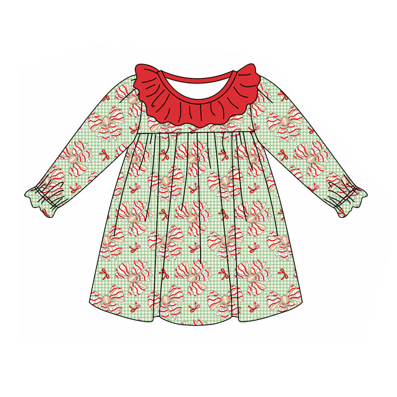 Pre-order Baby Girl Christmas Cake Bows Ruffle Knee Length Dress