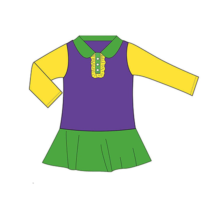 Pre-order Baby Girl Mardi Gras Long Sleeves Knee Length Dress
