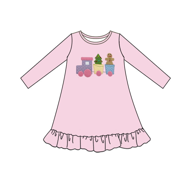 Pre-order Baby Girl Christmas Gingerbread Train Pink Dress