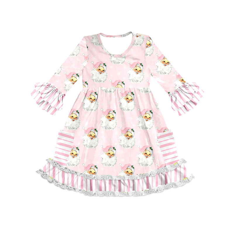 Pre-order Baby Girl Christmas Santa Pink Ruffles Knee Length Dress
