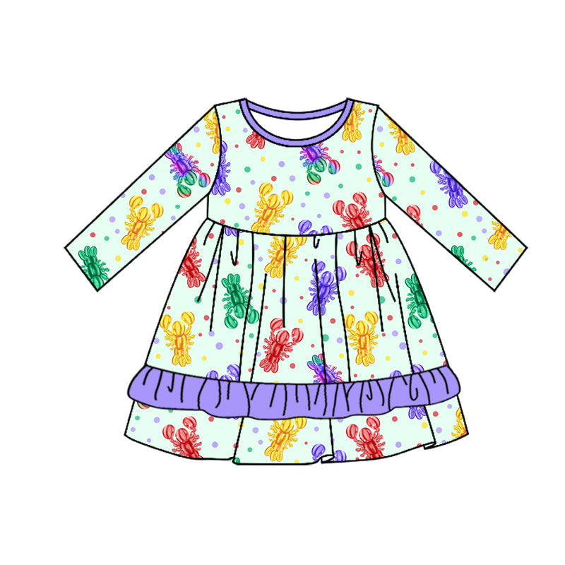 Pre-order Baby Girl Mardi Gras Crawfish Knee Length Dress