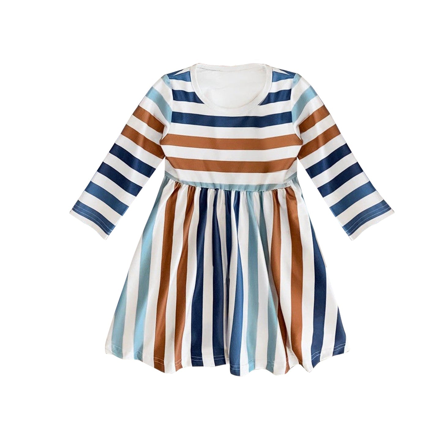 Pre-order Baby Girl Long Sleeves Colorful Stripes Knee Length Dress