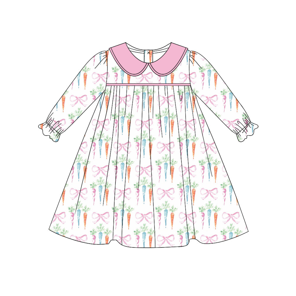Pre-order Baby Girl Long Sleeves Easter Bows Rabbit Dress