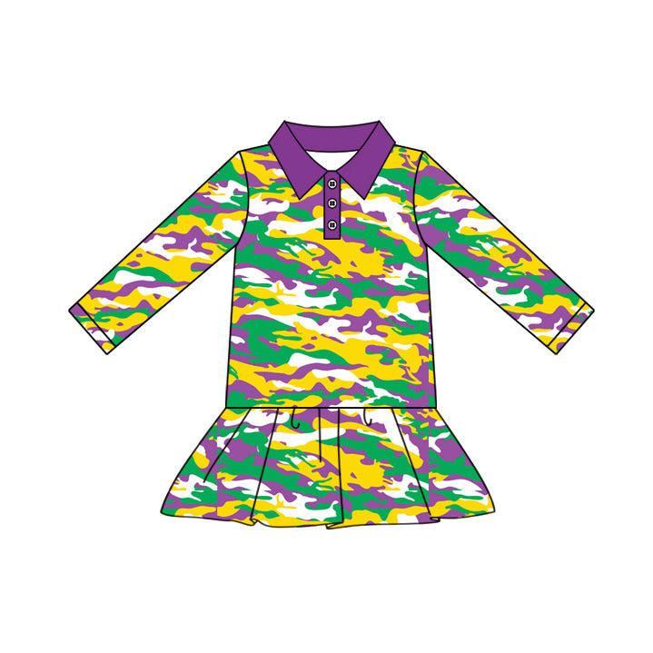 Pre-order Baby Girl Mardi Gras Camo Knee Length Dress