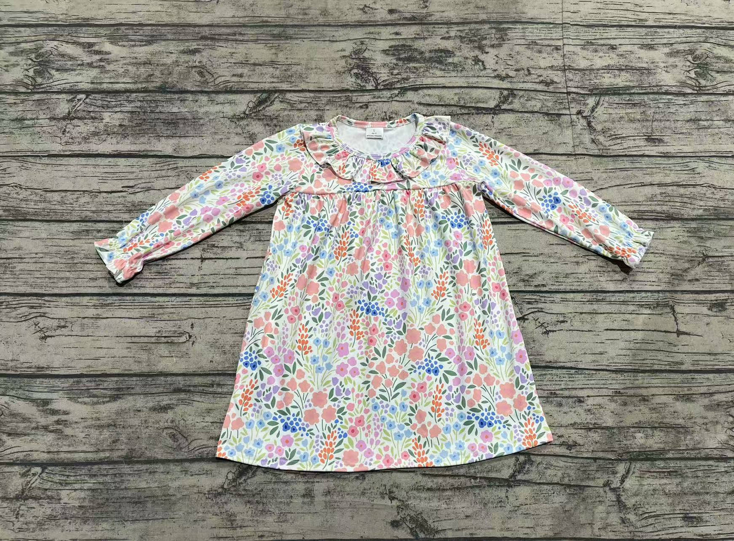 Baby Girl Long Sleeves Flower Ruffle Knee Length Dress