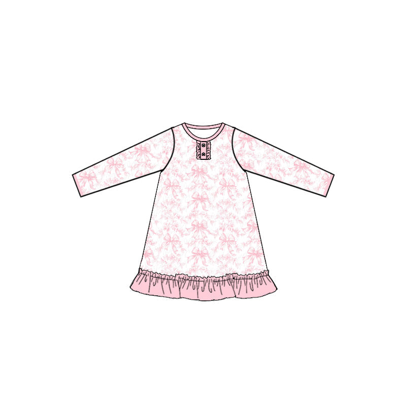 Preorder Baby Girl Kids Pink Bows Ruffle Knee Length Dress Clothes