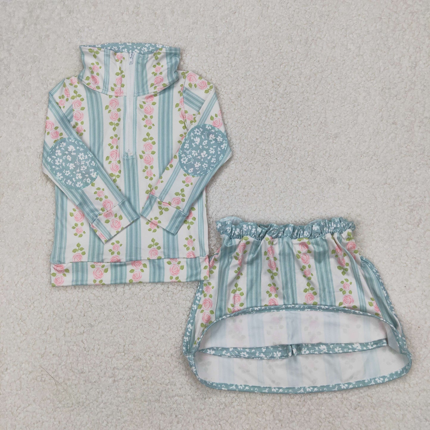Baby Girl Long Sleeves Flower Bows Zip Shirt Skort Sibling Set RTS