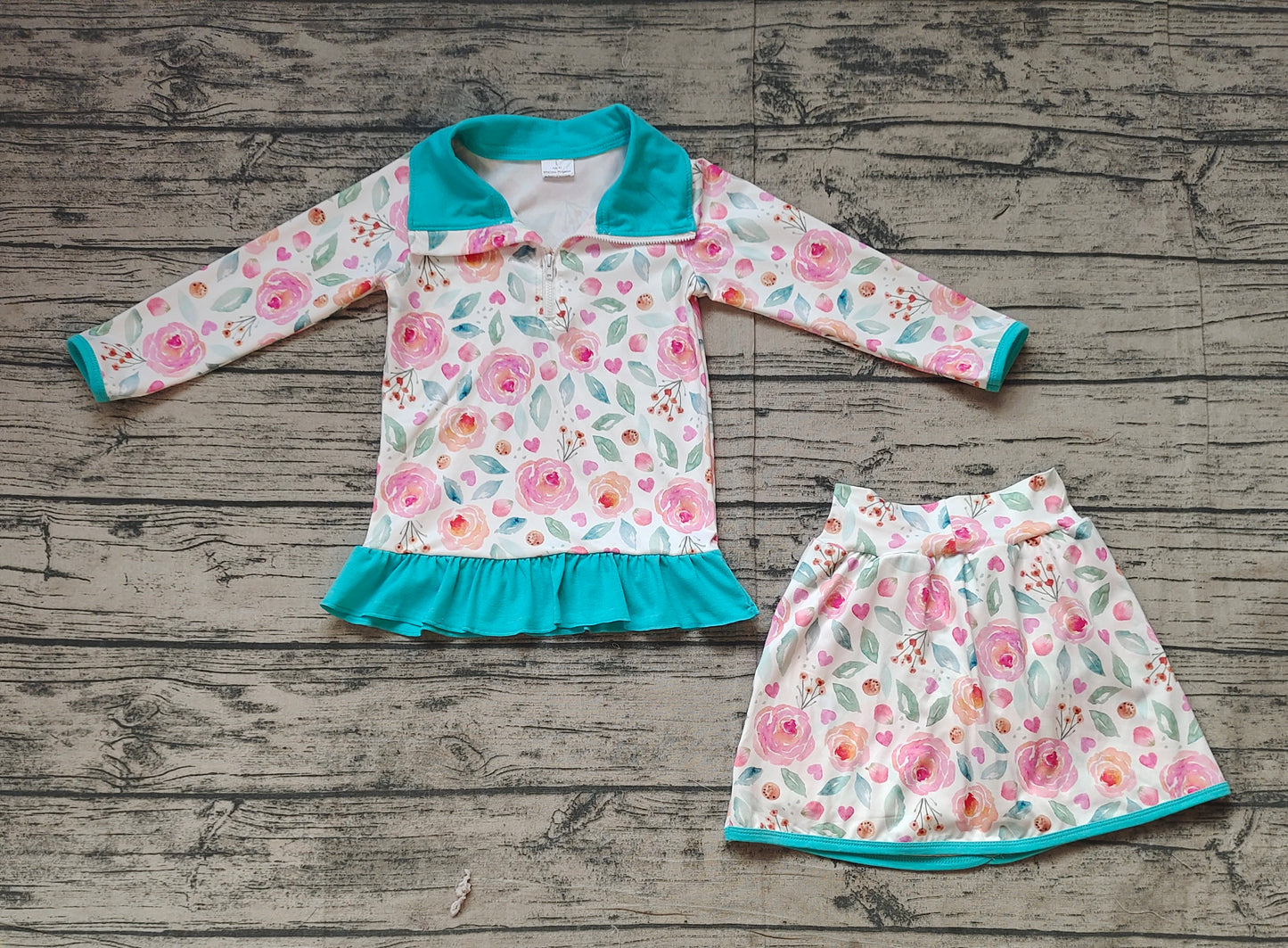 Baby Girl Long Sleeves Flower Zipper Ruffle Shirt Shorts Skirt Skort Clothes Set RTS