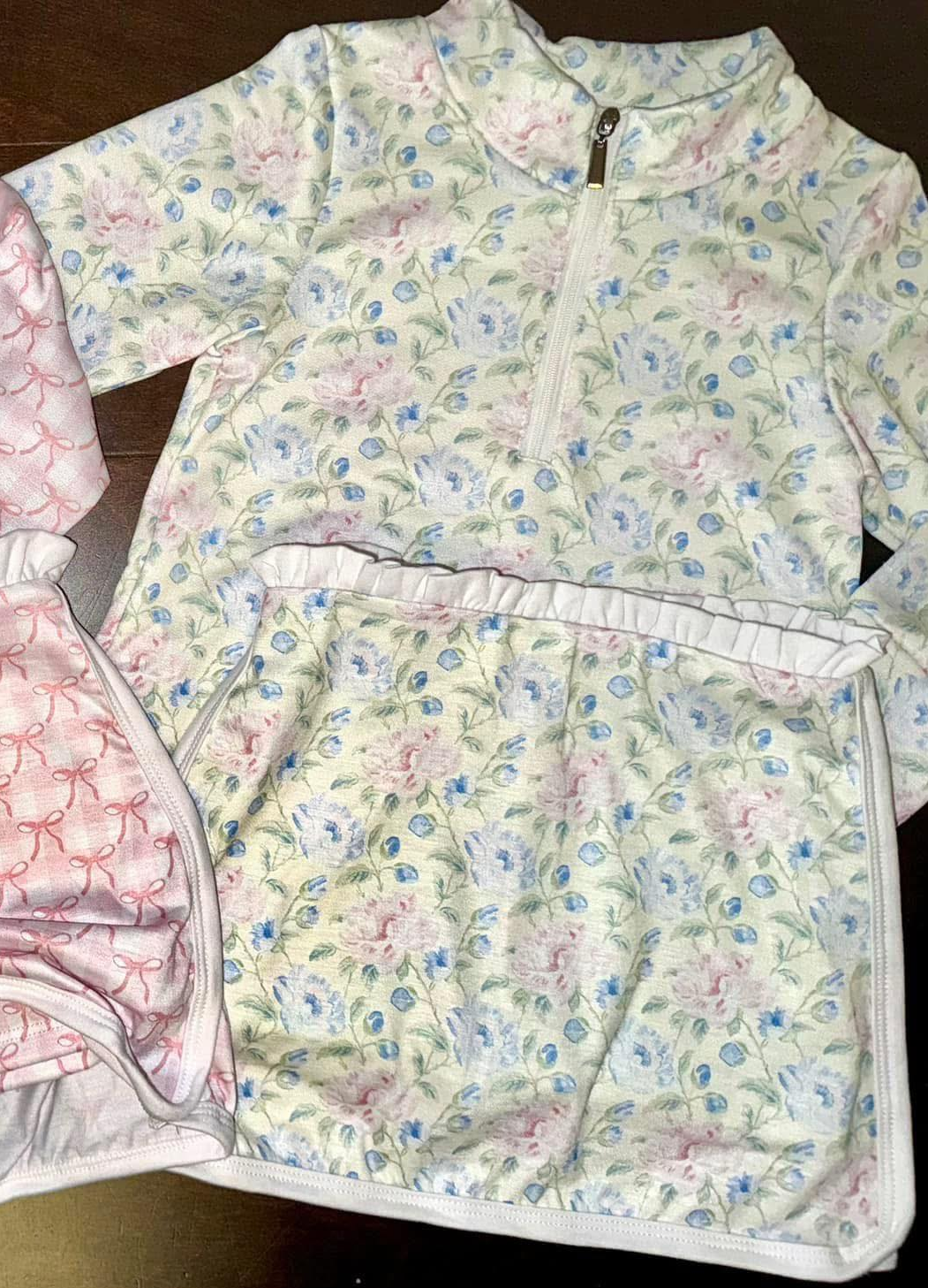 Preorder Baby Girl Long Sleeves Flower Zipper Shirt Skort Clothes Set ( Moq 5 )