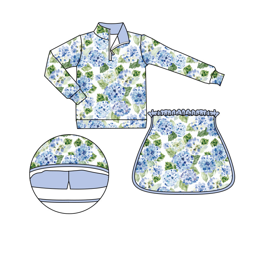 Baby Girl Flower Zipper Shirt Shorts Skirt Skort Clothes Yoga Active Wear Set RTS