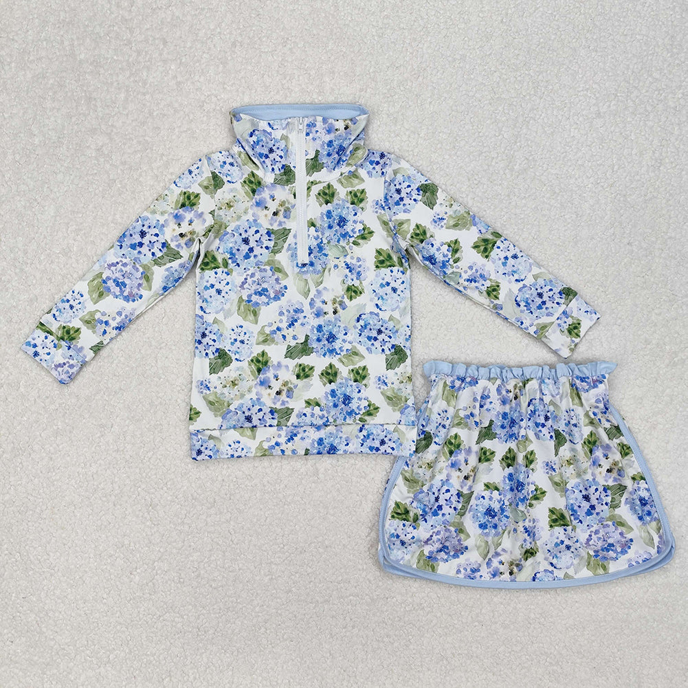 Baby Girl Blue Flower Sibling Jumpsuit Skorts Set Clothes RTS