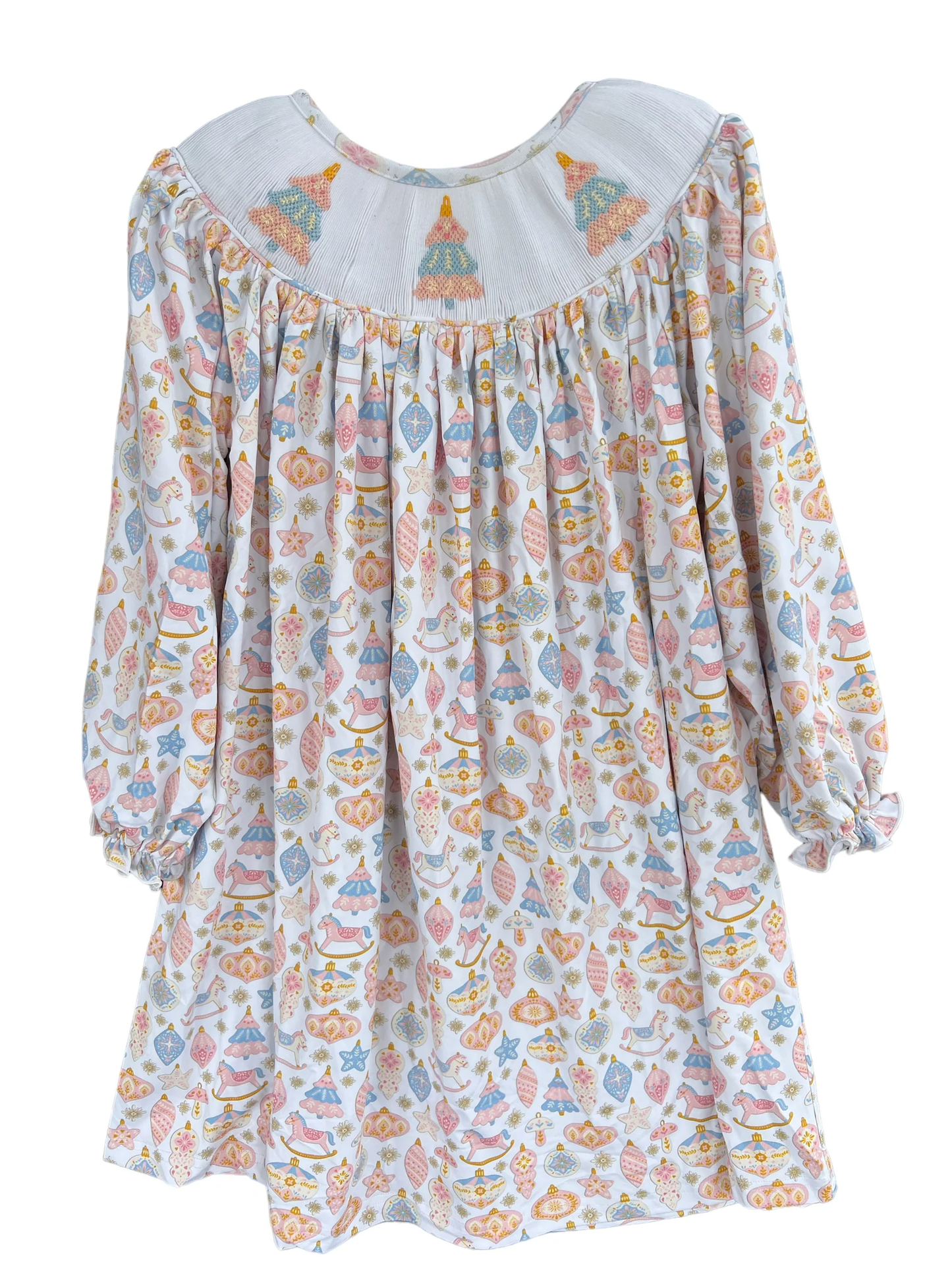 Preorder Baby Girl Long Sleeves Christmas Tree Knee Length Dress ( Moq 5 )