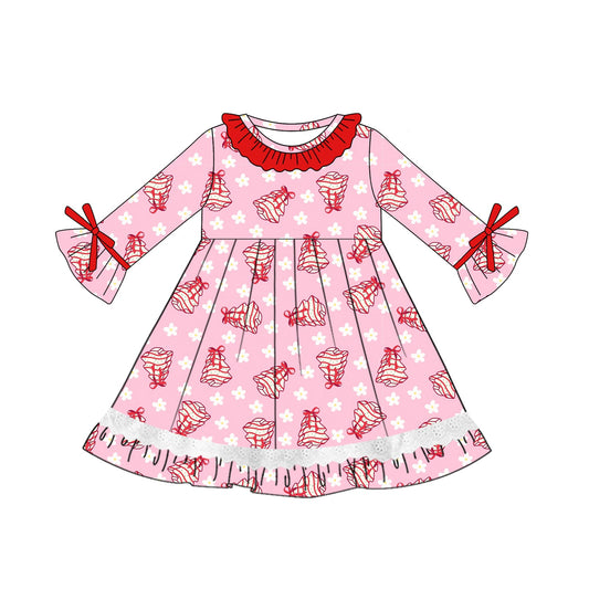 ( Moq 5 ) Preorder Baby Girl Long Sleeves Pink Flower Trees Christmas Dress