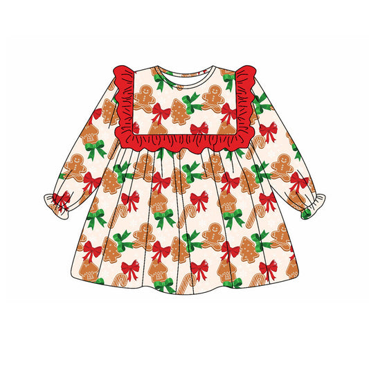 ( Moq 5 ) Preorder Baby Girl Long Sleeves Bows Gingerbread Christmas Bubble Dress
