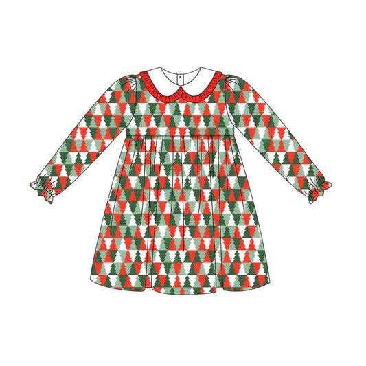 ( Moq 5 ) Preorder Baby Girl Long Sleeves Tree Christmas Knee Length Dress