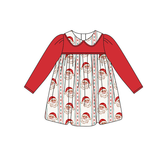 ( Moq 5 ) Preorder Baby Girl Red Long Sleeves Santa Christmas Knee Length Dress