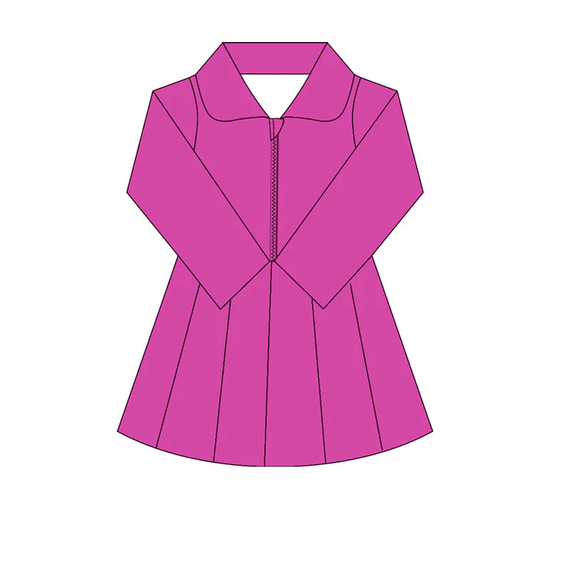 ( Moq 5 ) Preorder Baby Girl Long Sleeves Zipper Knee Length Yoga Active Hot Pink Dress