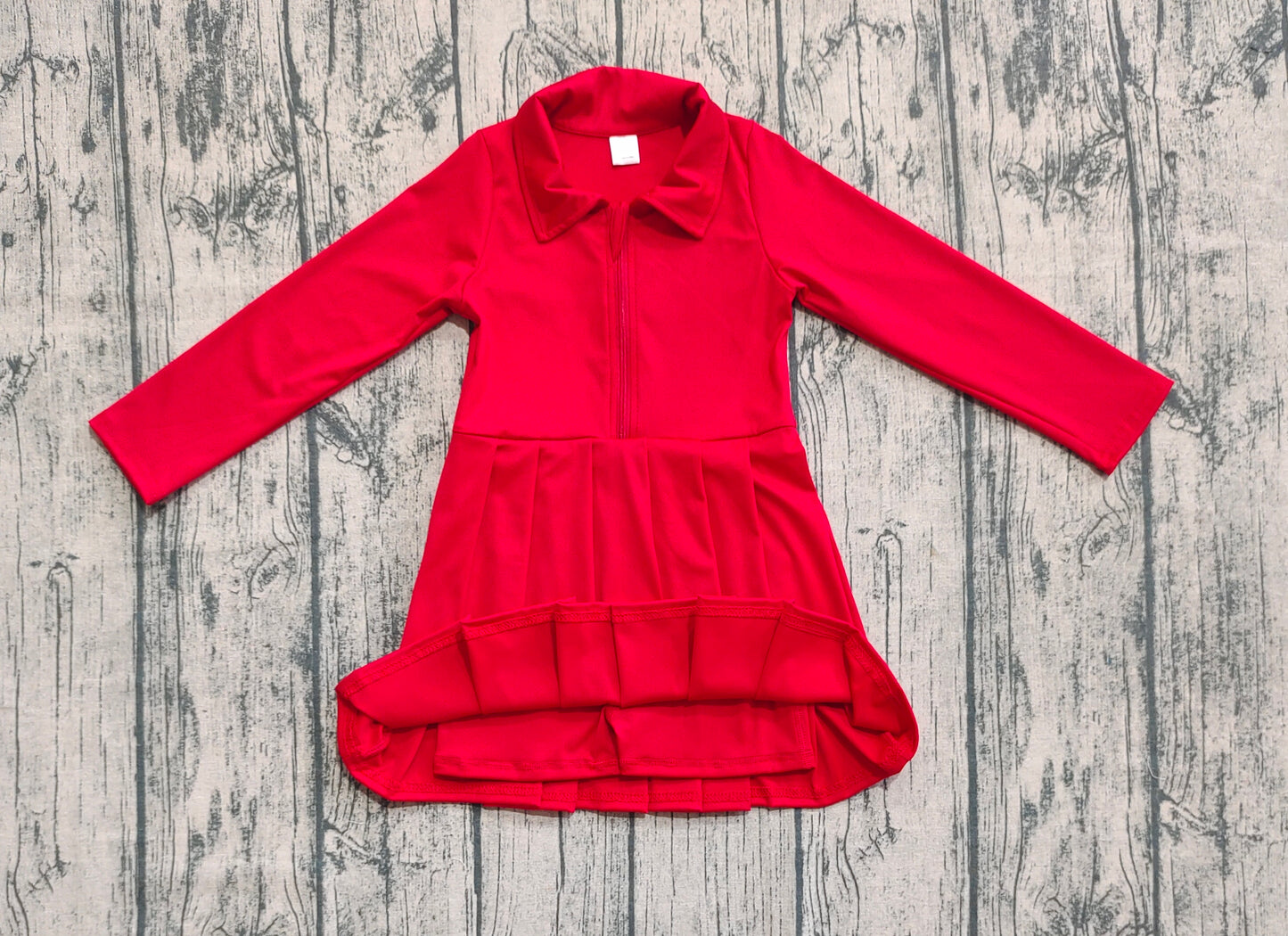 Baby Girl Long Sleeves Zipper Knee Length Yoga Active Red Dress RTS