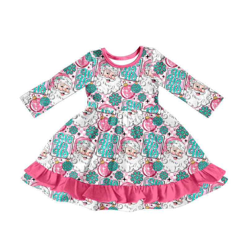 ( Moq 5 ) Preorder Baby Girl Long Sleeves Santa Plaid Christmas Pink Ruffle Dress
