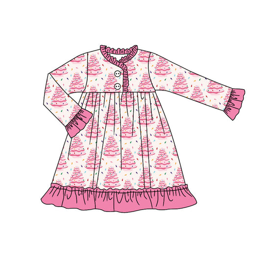 ( Moq 5 ) Preorder Baby Girl Long Sleeves Candy Tree Christmas Pajamas Pink Gown Dress