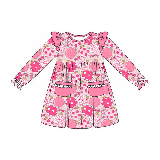 ( Moq 5 ) Preorder Baby Girl Long Sleeves Merry Christmas Pockets Knee Length Dress