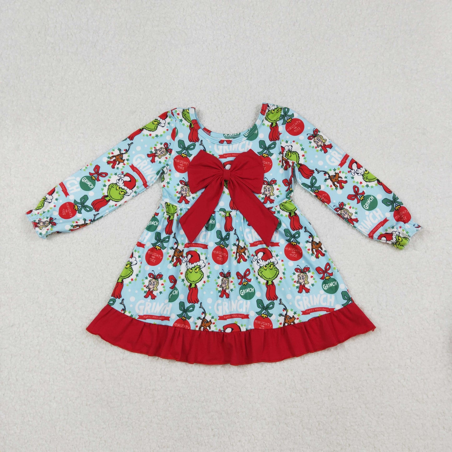 Sibling Kids Girls Long Sleeves Green Face Christmas Romper Dress Outfit Clothes RTS