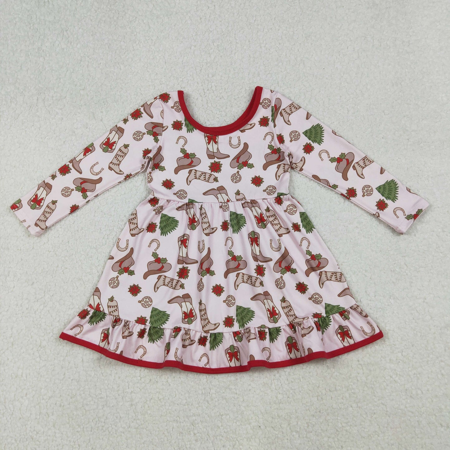 Sibling Girls Kids Long Sleeves Bows Boots Western Zipper Romper Christmas Pajamas Set RTS