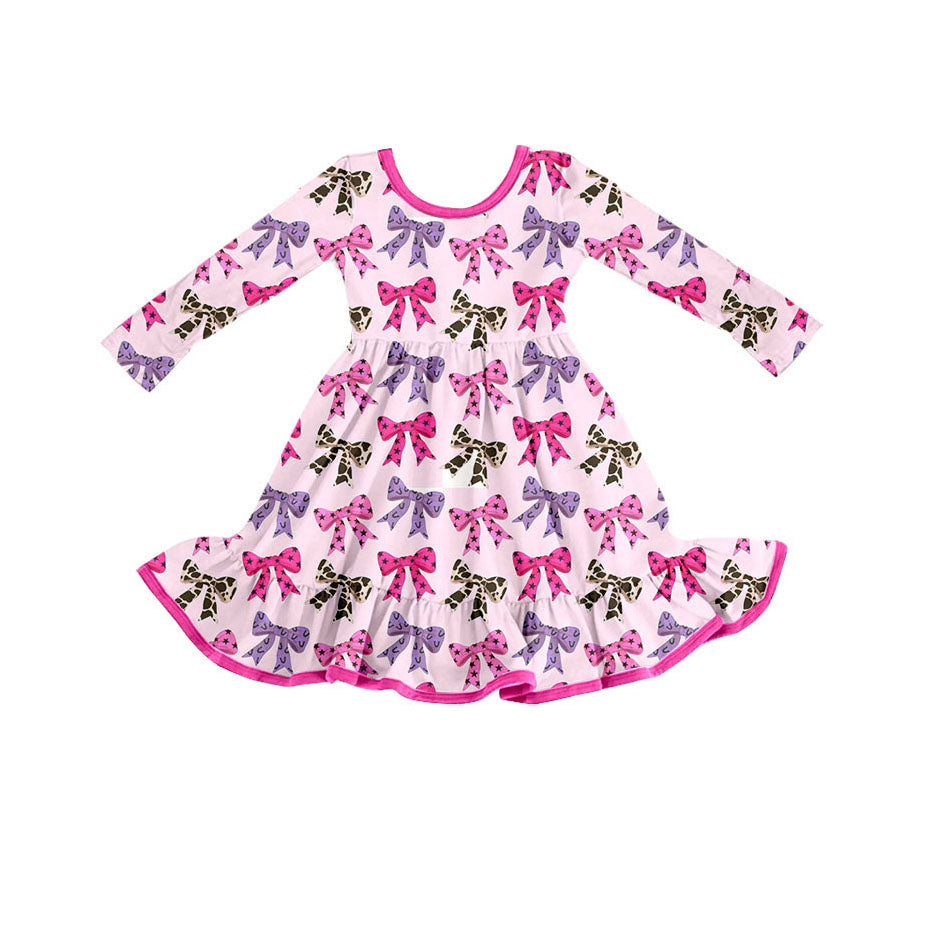 ( Moq 5 ) Preorder Baby Girl Long Sleeves Western Bows Western Ruffle Dress