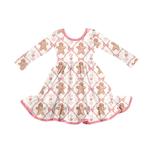 ( Moq 5 ) Preorder Baby Girl Long Sleeves Bows Gingerbread Hearts Shirt Pants Christmas Pink Dress