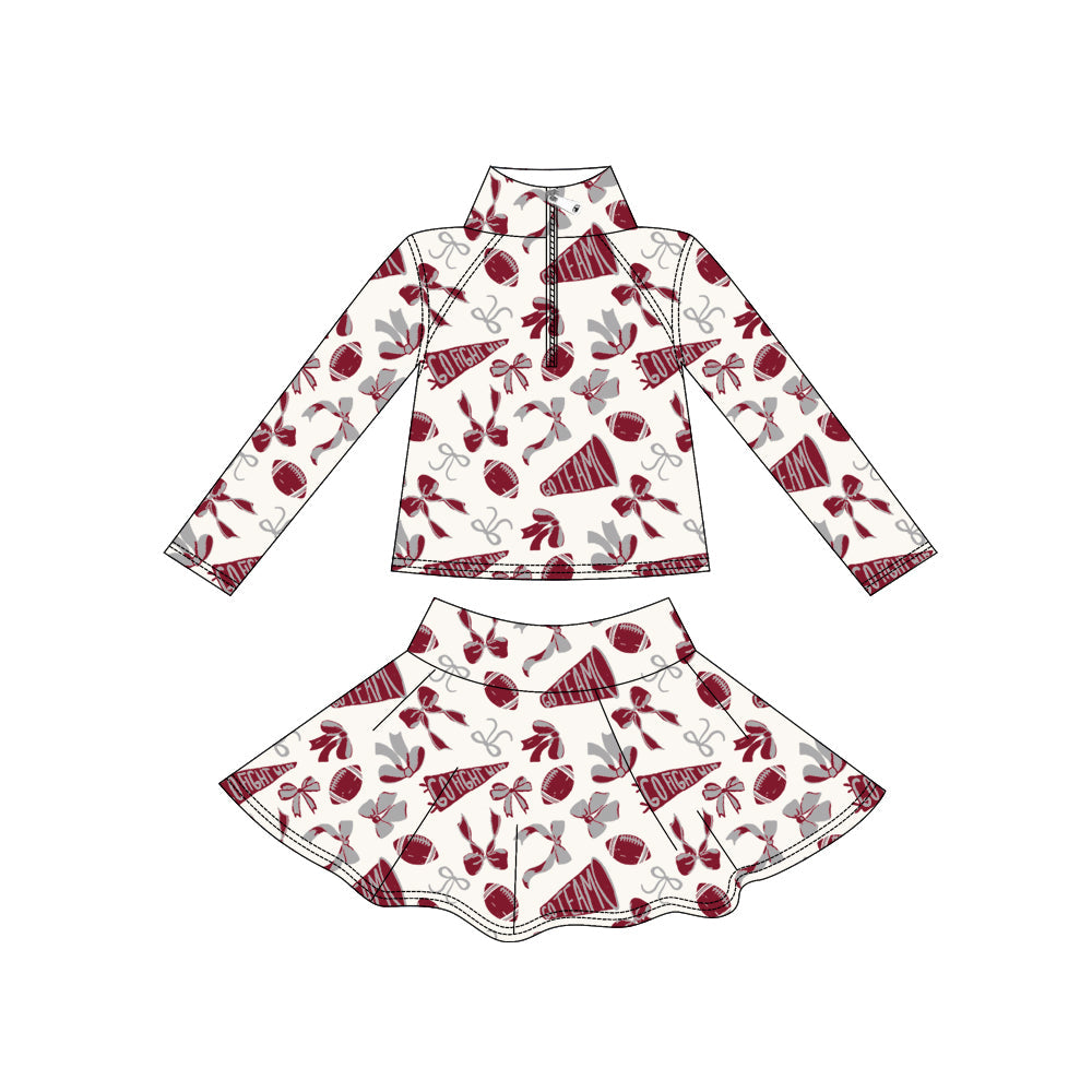 ( Moq 5 ) Preorder Girls Kids Bows Football Zipper Shirt Yoga Active Skorts Team Clothes Set