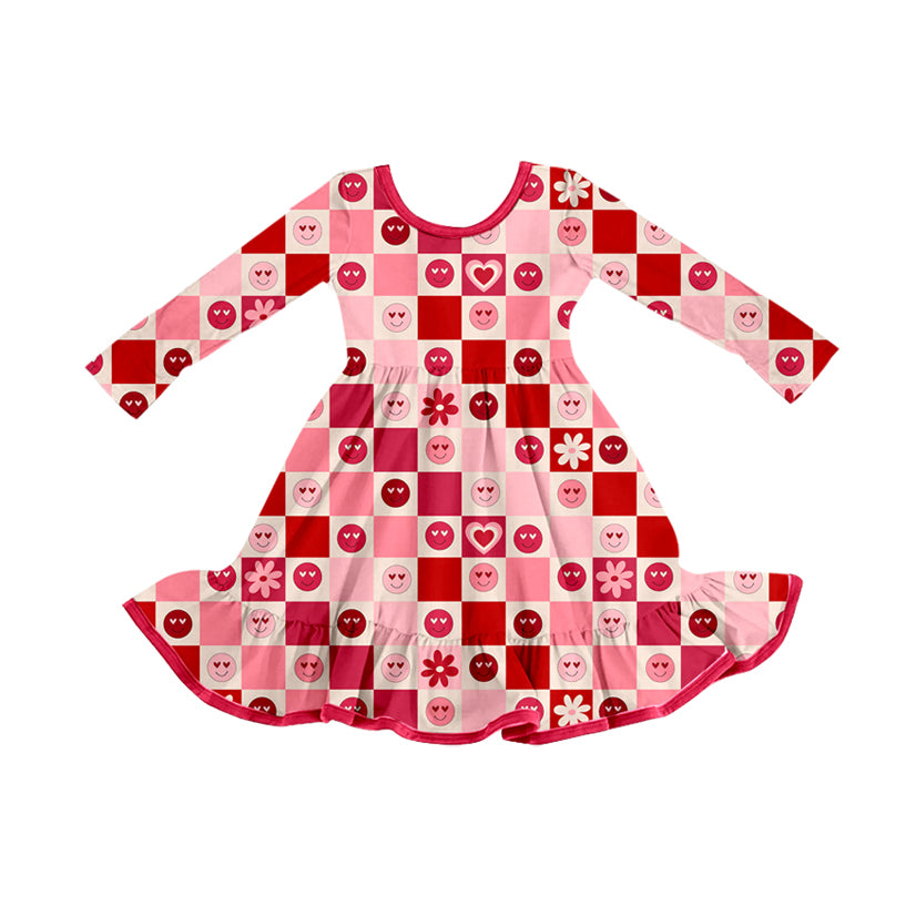 ( Moq 5 ) Preorder Girls Kids Smile Hearts Checked Valentine's Ruffle Dress