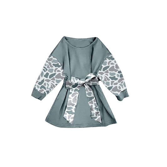 ( Moq 5 ) Preorder Girls Kids Camo Long Sleeves Grey Knee Length Dress