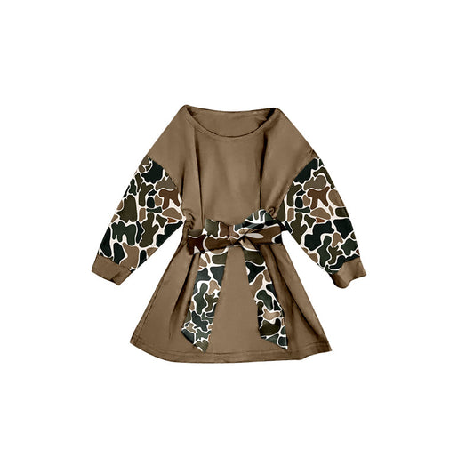 ( Moq 5 ) Preorder Girls Kids Brown Camo Long Sleeves Knee Length Dress