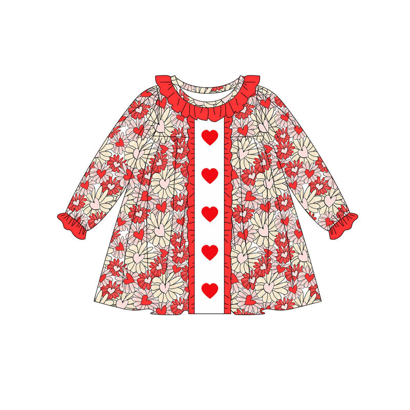 ( Moq 5 ) Preorder Girls Kids Hearts Flower Valentine's Day Ruffle Knee Length Dress