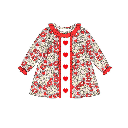 ( Moq 5 ) Preorder Girls Kids Hearts Flower Valentine's Day Ruffle Knee Length Dress