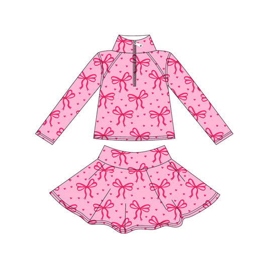 ( Moq 5 ) Baby Girls Kids Bows Hearts Zipper Tops Skirts Shorts Skorts Pink Yoga Active Set