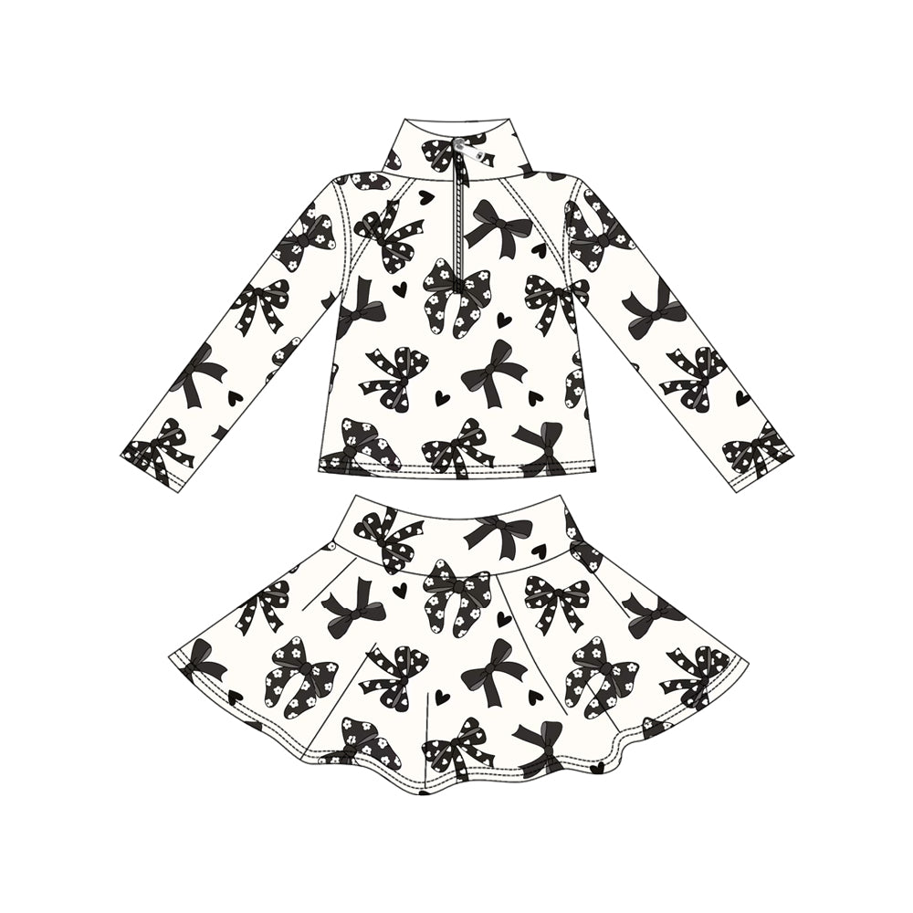 ( Moq 5 ) Baby Girls Kids Black Hearts Floral Bows Zipper Tops Skirts Shorts Skorts Yoga Active Set