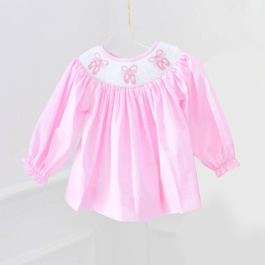 ( Moq 5 ) Preorder Girls Kids Long Sleeves Shoes Pink Knee Length Dress