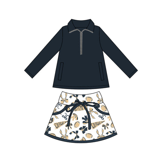 ( Moq 5 ) Preorder Girls Kids Zipper Navy Pockets Tops Football Bows Cheer Skorts Yoga Active Team Set
