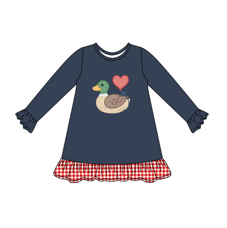 ( Moq 5 ) Preorder Girls Kids Duck Heart Valentine's Day Navy Knee Length Dress