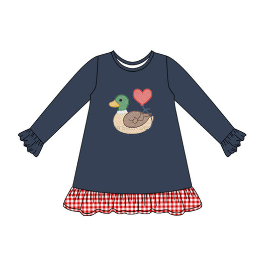 ( Moq 5 ) Preorder Girls Kids Duck Heart Valentine's Day Navy Knee Length Dress