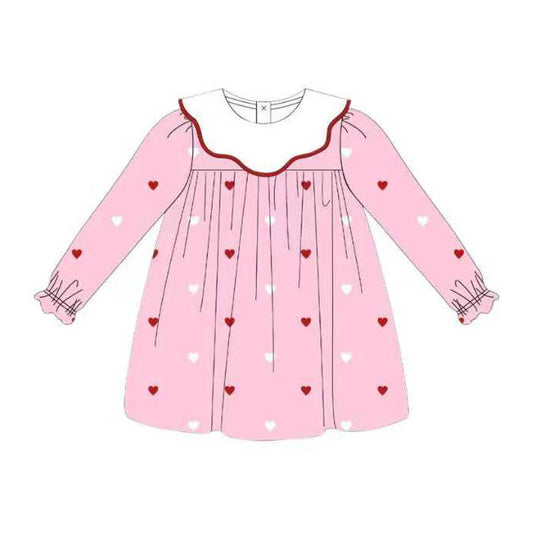 ( Moq 5 ) Preorder Girls Kids Long Sleeves Hearts Valentine's Day Knee Length Dress