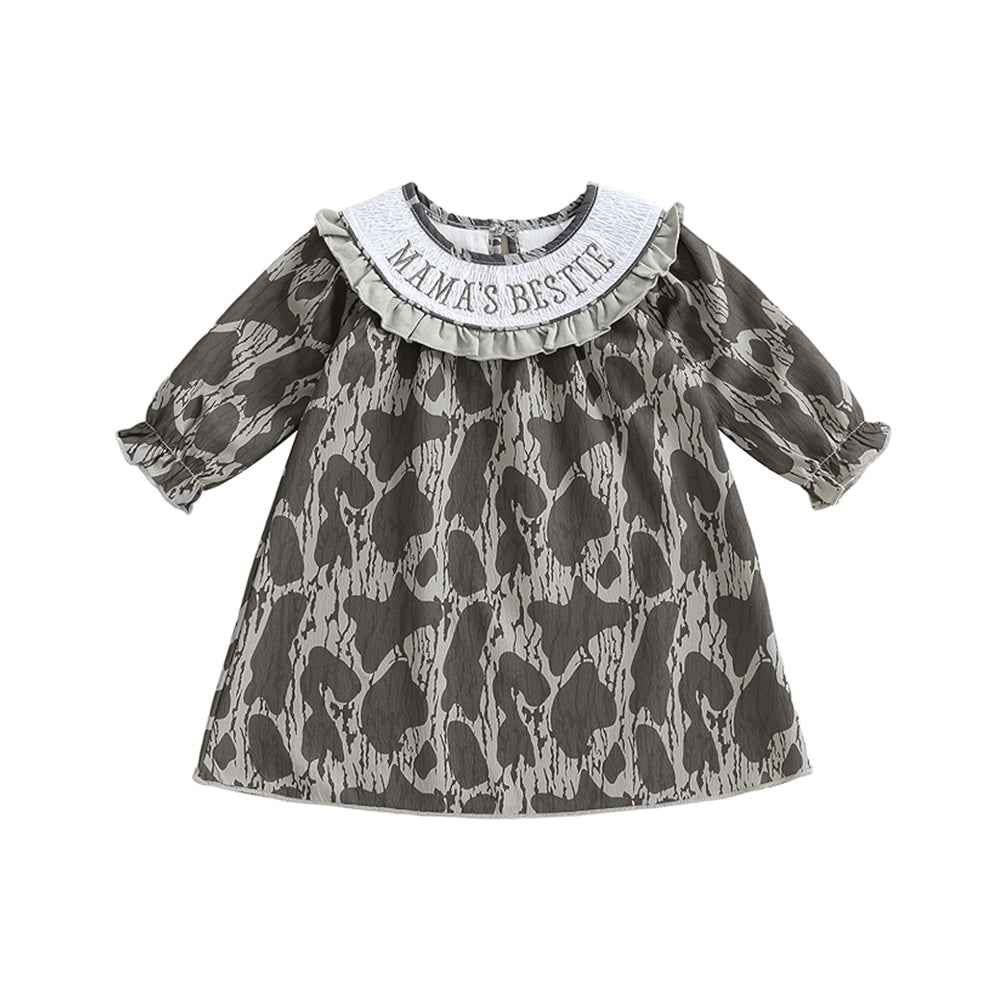 ( Moq 5 ) Preorder Girls Kids Long Sleeves Mama's Bestie Camo Knee Length Dress