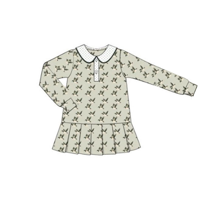 ( Moq 5 ) Preorder Girls Kids Long Sleeves Ducks Knee Length Dress