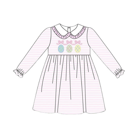 ( Moq 5 ) Preorder Baby Girls Eggs Bows Pink Stripes Easter Knee Length Dress