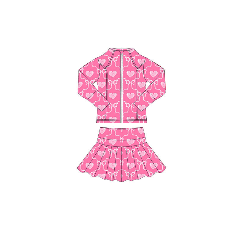 ( Moq 5 ) Preorder Baby Girls Valentine Bows Hearts Zipper Tops Skorts Yoga Clothes Set
