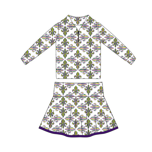 ( Moq 5 ) Preorder Baby Girls Anchors Zipper Tops Shorts Skirt Skorts Yoga Mardi Gras Set
