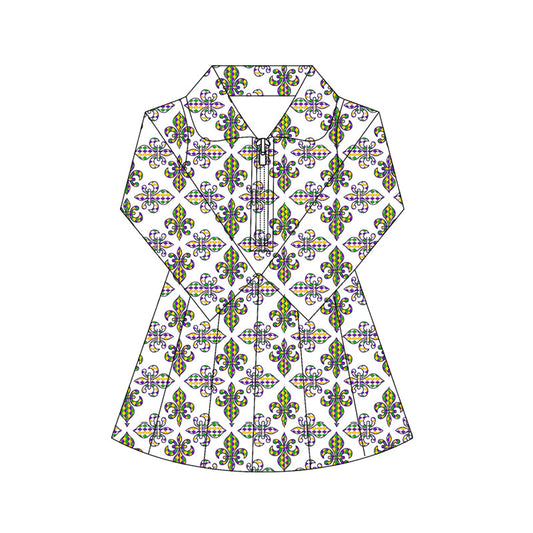 ( Moq 5 ) Preorder Baby Girls Mardi Gras Long Sleeves Anchors Yoga Active Zipper Shorts Dress