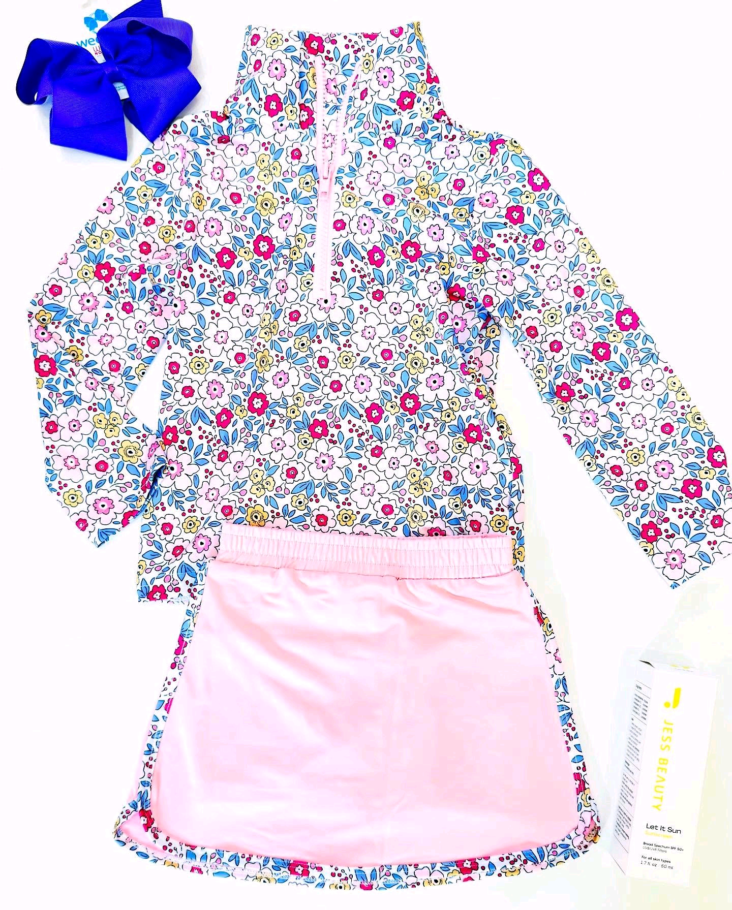 ( Moq 5 ) Preorder Baby Girls Floral Zipper Pullover Shirt Pink Skirt Shorts Skort Yoga Clothes Set