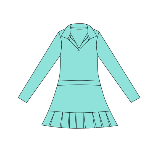 ( Moq 5 ) Preorder Baby Girls Green Long Sleeve Ruffle Knee Length Yoga Dress